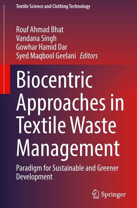 "Biocentric Approaches in Textile Waste Management" - Roter und lila Hintergrund. Springer-Logo unten rechts.