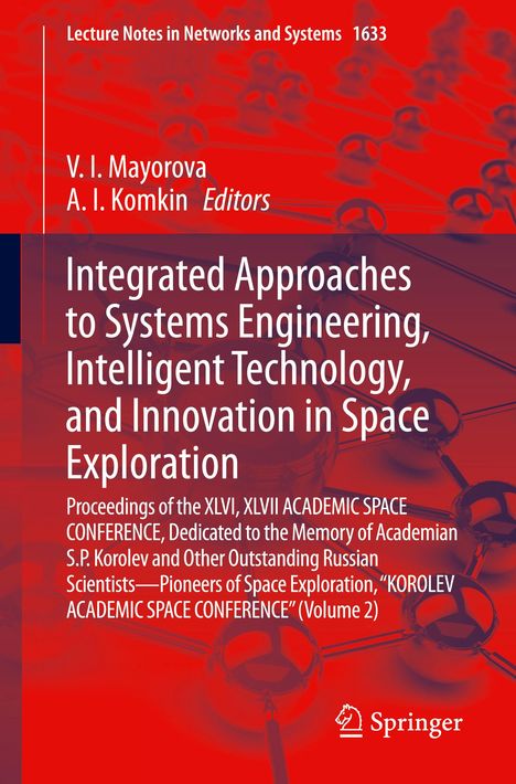 Titel: "Integrated Approaches to Systems Engineering, Intelligent Technology, and Innovation in Space Exploration". Rotes, abstraktes Design.
