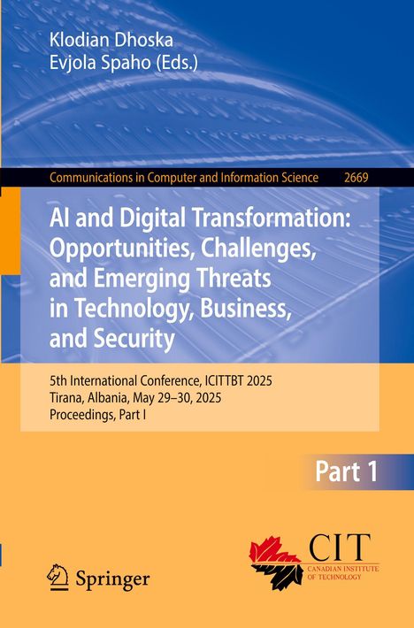 Titel: AI and Digital Transformation: Opportunities, Challenges. Hintergrund in Blau und Orange mit CIT-Logo.
