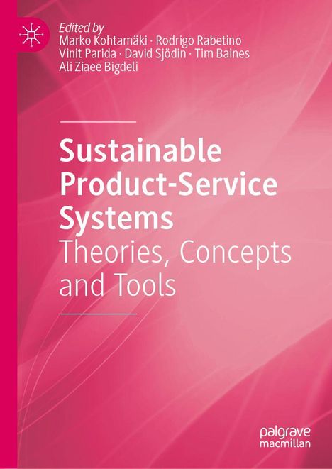 „Sustainable Product-Service Systems: Theories, Concepts and Tools“. Rosa Hintergrund, weiße Schrift, Logo oben links.