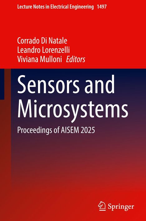 „Sensors and Microsystems: Proceedings of AISEM 2025“, rote und blaue Farbverläufe, Springer-Logo.