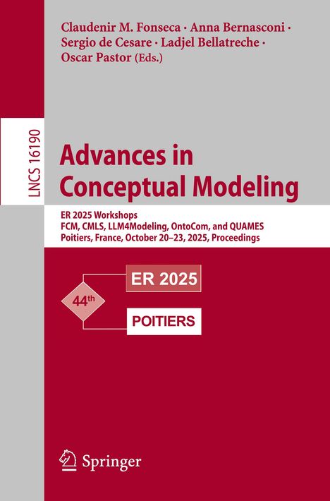 Buchtitel: "Advances in Conceptual Modeling", ER 2025 Workshops in Poitiers, Frankreich, Oktober 2025. Springer-Logo unten.