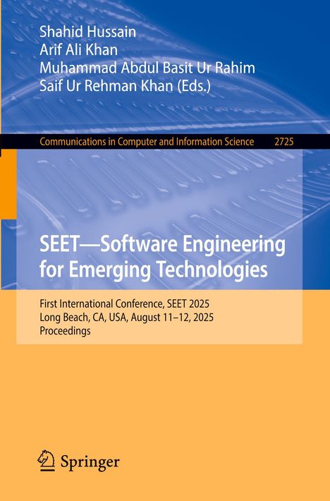 Ein Cover mit den Namen Shahid Hussain, Arif Ali Khan, SEET—Software Engineering for Emerging Technologies, Springer-Logo.