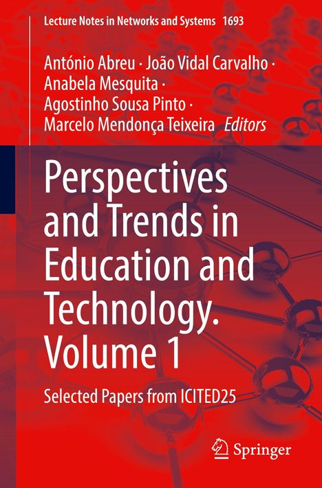Text: "Perspectives and Trends in Education and Technology. Volume 1." Rotes Cover mit abstrakten Linien. Springer-Logo unten rechts.