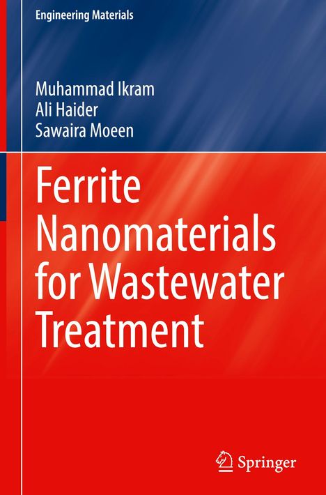 „Ferrite Nanomaterials for Wastewater Treatment“ steht in Weiß auf orangefarbenem Hintergrund. Springer-Logo unten.