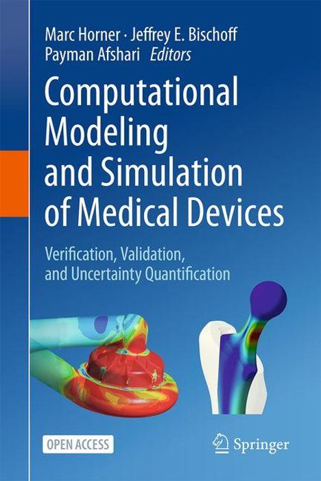 „Computational Modeling and Simulation of Medical Devices“, bunte 3D-Modelle auf blauem Hintergrund, Springer-Logo.