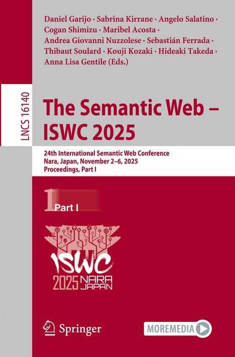 Text: "The Semantic Web – ISWC 2025", "24th International Semantic Web Conference", "Nara, Japan, November 2–6, 2025", "Springer". Oben Namen der Herausgeber, unten ein Logo mit Technologie-Motiv.