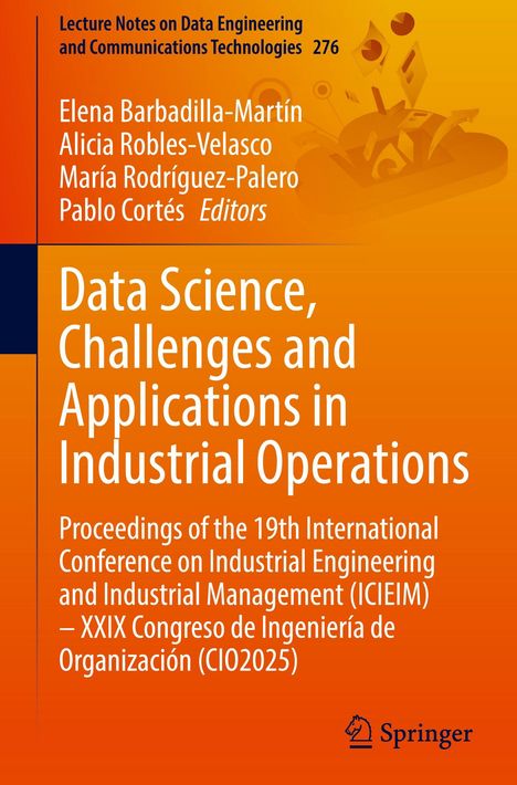 Buchtitel in Weiß auf orangefarbenem Hintergrund: "Data Science, Challenges and Applications in Industrial Operations".