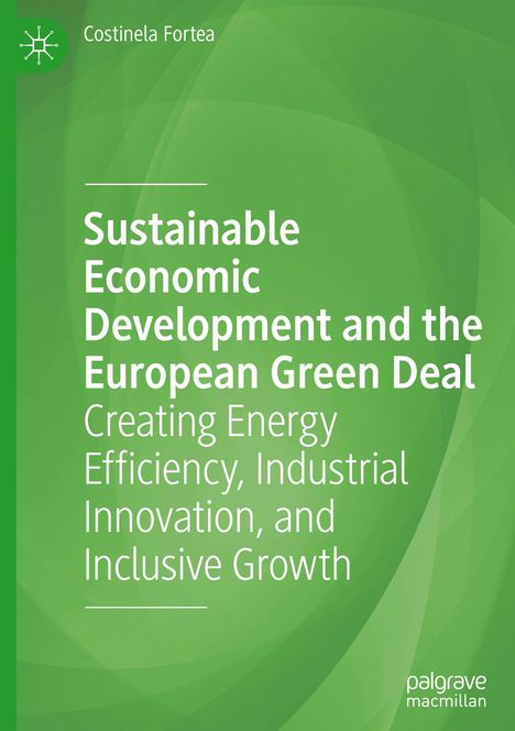 Titel: "Sustainable Economic Development and the European Green Deal". Grüner Hintergrund mit einem stilisierten Logo oben.