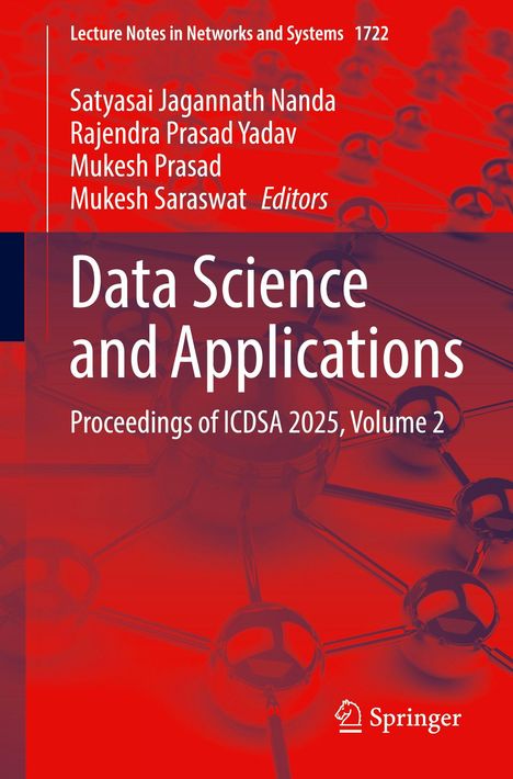 "Data Science and Applications. Proceedings of ICDSA 2025, Volume 2." Oben Autoren, unten Springer-Logo. Rotes Netzwerk.