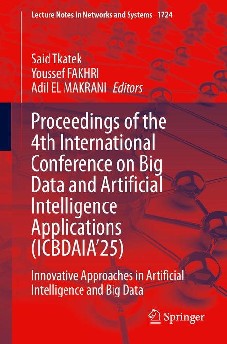"Proceedings of the 4th ICBCDAIA'25, innovative AI and Big Data approaches, Springer-Logo, rote Hintergrundgrafik mit Kugeln."