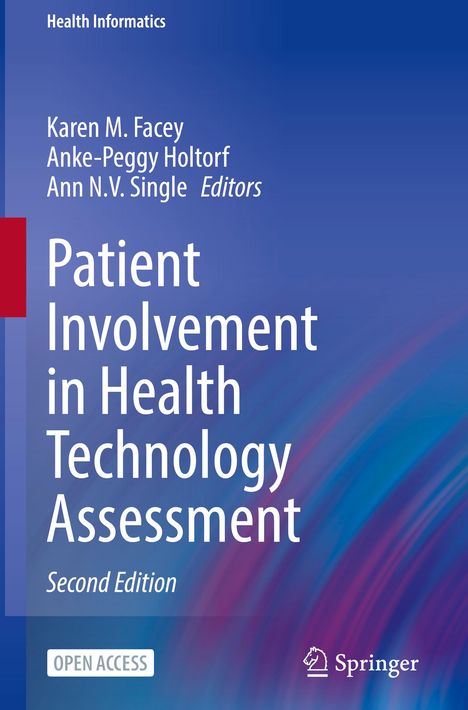 "Patient Involvement in Health Technology Assessment, Second Edition" steht auf einem blauen Hintergrund. Links oben „Health Informatics“. Unten rechts ist ein Springer-Logo.