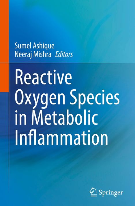Text: "Reactive Oxygen Species in Metabolic Inflammation." Hintergrund in Blau- und Orangetönen. Springer-Logo unten rechts.
