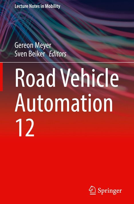 "Road Vehicle Automation 12" steht in großen Buchstaben auf rotem Hintergrund mit bunten Lichtstreifen darüber.