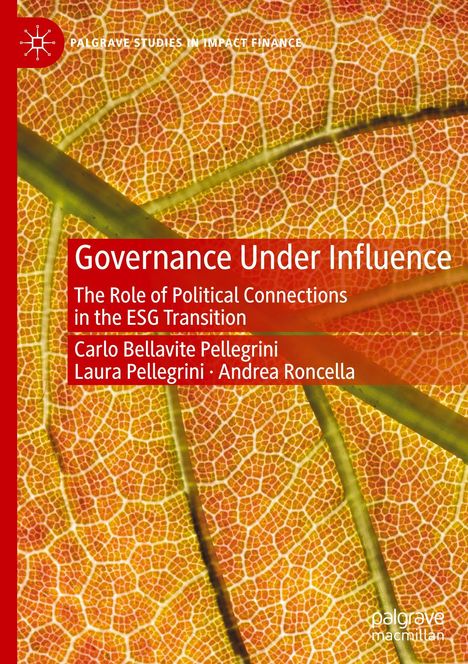 "Governance Under Influence: The Role of Political Connections in the ESG Transition" auf buntem Blatt mit Adern.
