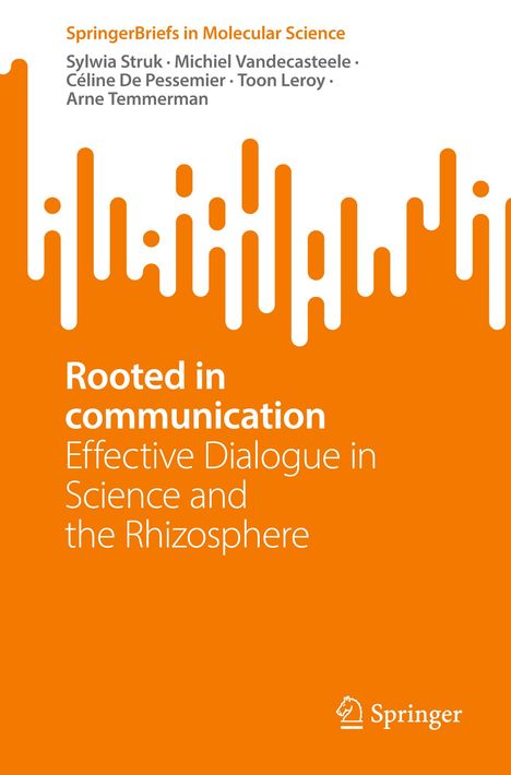 Titel: Rooted in Communication: Effective Dialogue in Science and the Rhizosphere. Autoren: Sylwia Struk et al. Orange-weiße Gestaltung.