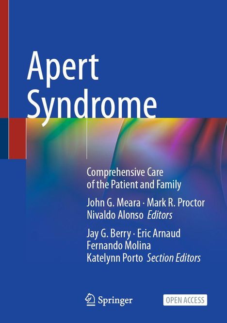 "Apert Syndrome: Comprehensive Care of the Patient and Family." Autoren und Herausgeber sind aufgeführt. Logo von Springer.