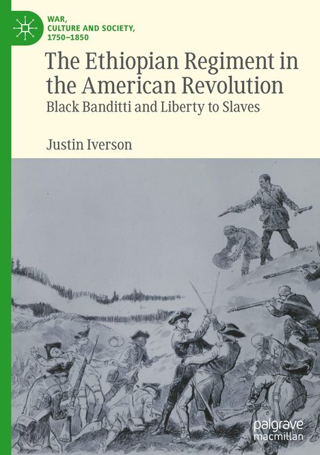 „The Ethiopian Regiment in the American Revolution“, Illustration von Kämpfern in einer historischen Schlachtszene.