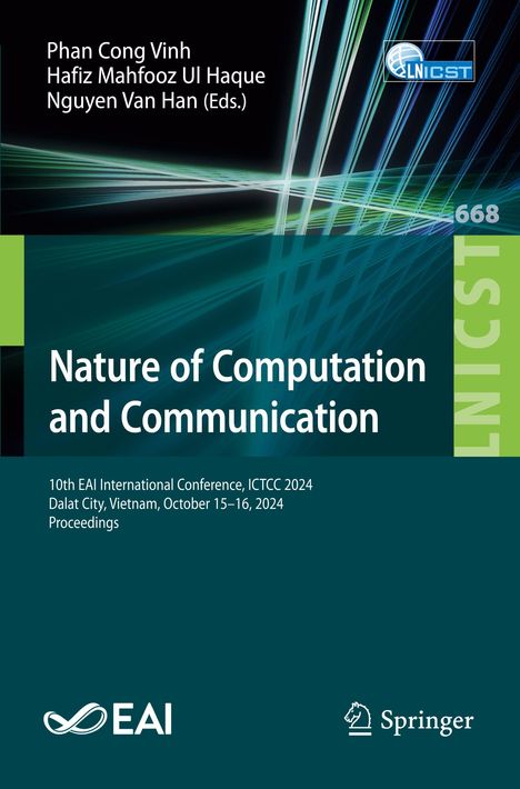 Titel: Nature of Computation and Communication. Konferenzdetails: ICTCC 2024, Vietnam, 15.–16. Oktober. Enthält Linienmuster und Logos.