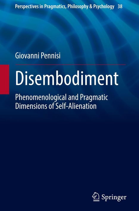"Disembodiment" von Giovanni Pennisi, Aspekte von Selbstentfremdung. Blaues Hintergrundmuster. Springer-Logo.
