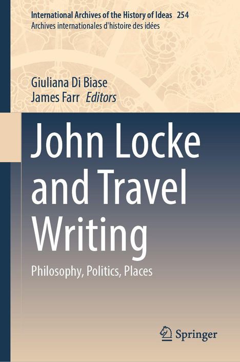 "John Locke and Travel Writing: Philosophy, Politics, Places" mit blauer, sich aufhellender Gestaltung; Springer-Logo unten.