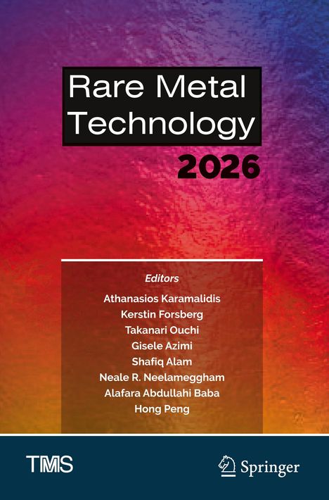 Oben "Rare Metal Technology 2026", darunter Editors: Athanasios Karamalidis u.a., bunte Hintergrundgestaltung. 