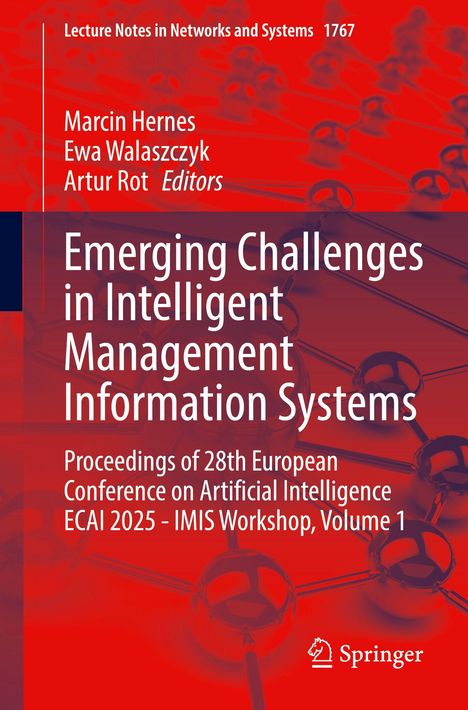 Titel: Emerging Challenges in Intelligent Management Information Systems. Rotes Cover mit Netzwerk-Muster.