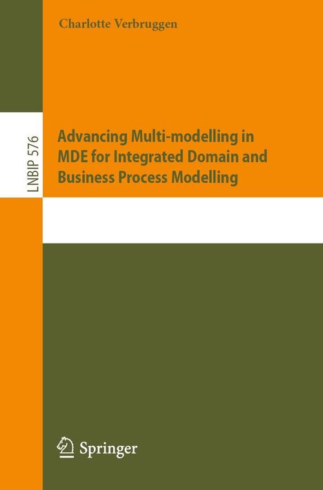 Titel: Advancing Multi-modelling in MDE for Integrated Domain and Business Process Modelling. Orange und olivgrüne Farbflächen.