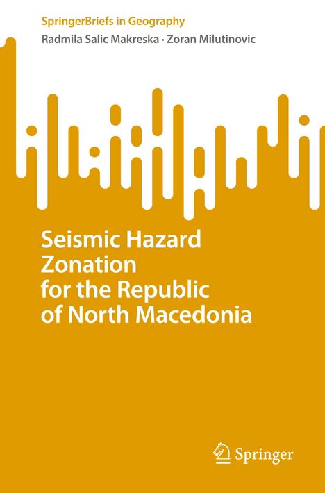"Seismic Hazard Zonation for the Republic of North Macedonia." Gelber Hintergrund, unregelmäßiges weißes Muster.