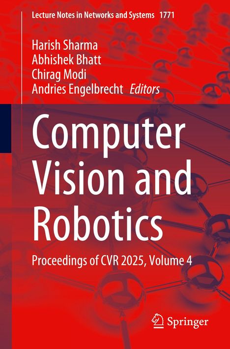 "Computer Vision and Robotics. Proceedings of CVR 2025, Volume 4." Roter Hintergrund mit Molekülstruktur.