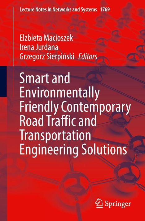 Titel: "Smart and Environmentally Friendly Contemporary Road Traffic and Transportation Engineering Solutions". Rote Molekülstruktur.