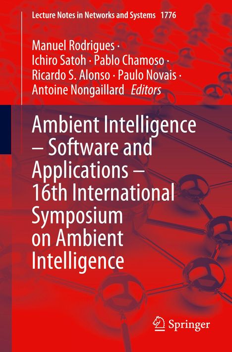Titel: "Ambient Intelligence – Software and Applications – 16th International Symposium". Hintergrund in Rottönen mit Molekülstruktur.