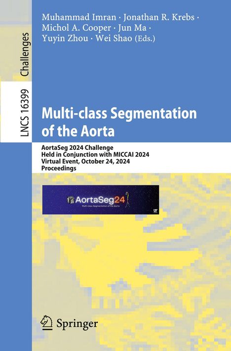 Buchcover: „Multi-class Segmentation of the Aorta“, Event am 24. Oktober 2024, blauer Hintergrund, Springer-Logo.