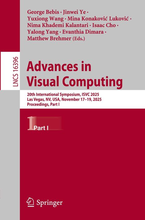LNCS 16396. Namen von Herausgebern. "Advances in Visual Computing." ISVC 2025, Las Vegas. Springer-Logo unten links.
