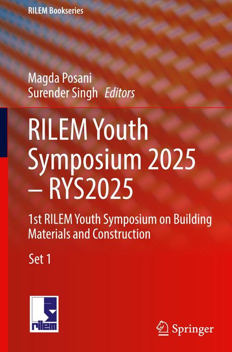 "RILEM Youth Symposium 2025 – RYS2025", mit roten, diagonalen Mustern und einem Logo links unten.