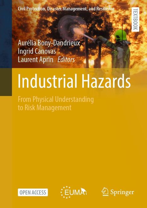 „Industrial Hazards“ steht in großen, weißen Buchstaben über einem Hintergrund mit Feuer und einem Feuerwehrmann.