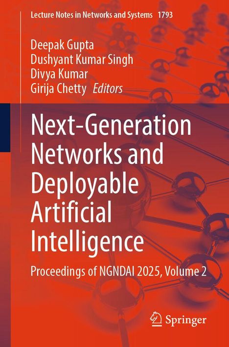 Titel: "Next-Generation Networks and Deployable Artificial Intelligence", rote Molekülstruktur im Hintergrund.