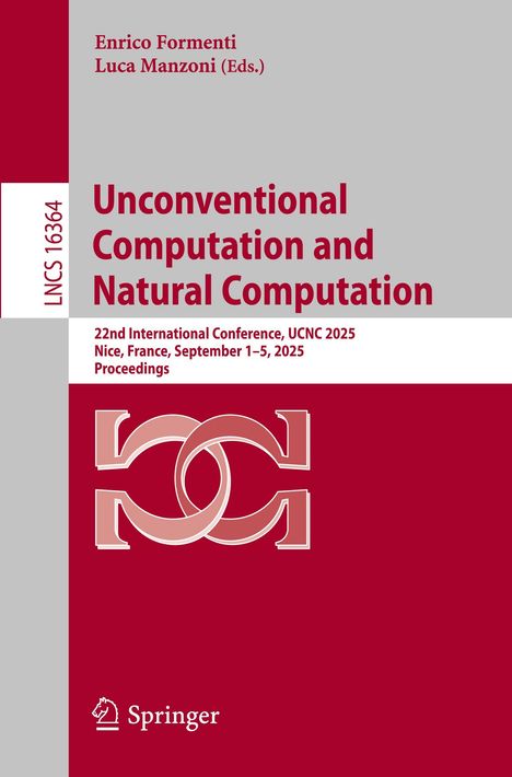 „Unconventional Computation and Natural Computation“, Konferenzdetails, rotes, abstraktes Logo im unteren Bereich.