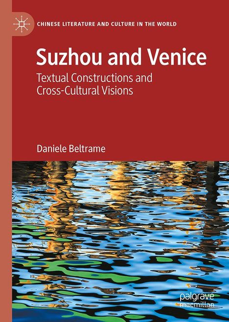 Titel: "Suzhou and Venice", Autor: Daniele Beltrame, roter Hintergrund, wellenartige Wasserreflektionen unten.