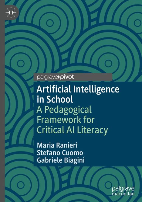 "Artificial Intelligence in School: A Pedagogical Framework for Critical AI Literacy. Autoren: Maria Ranieri, Stefano Cuomo." Geometrische Muster.