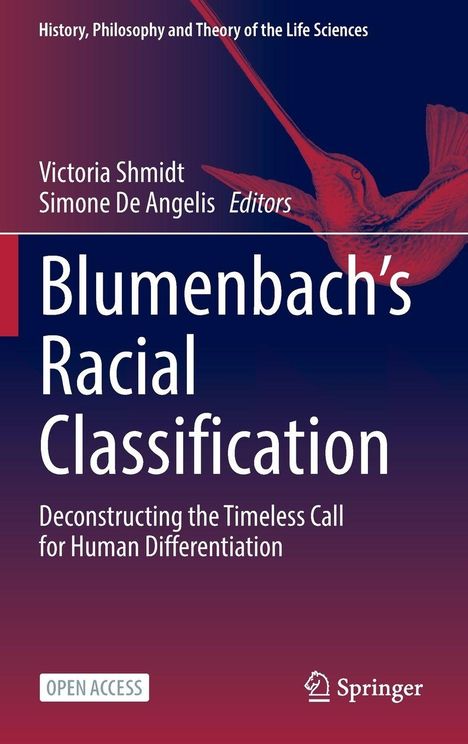 "Blumenbach’s Racial Classification", rote Illustration eines Vogels, Text "Open Access", Logo von Springer.