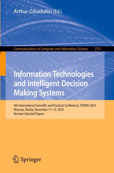 Arthur Gibadullin (Hrsg.), Springer. Buchcover: Blau-Orange. Thema: IT und intelligente Systeme. Konferenzinfo 2024.