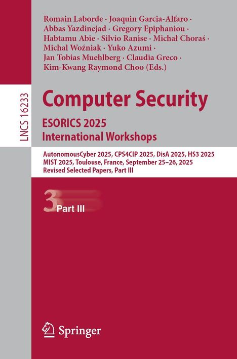 Titel: "Computer Security, ESORICS 2025 International Workshops". Enthält Autorenliste. Springer-Logo unten.