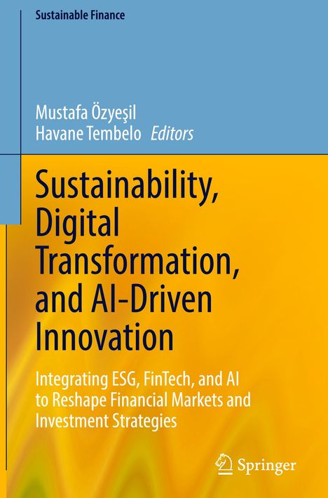 Titel: "Sustainability, Digital Transformation, and AI-Driven Innovation". Blaue und gelbe Farbtöne, Springer-Logo.
