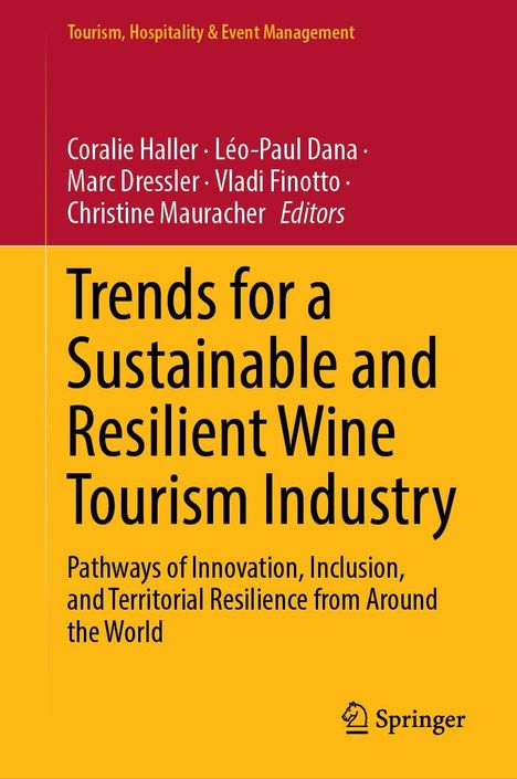 "Trends for a Sustainable and Resilient Wine Tourism Industry" in schwarzen Buchstaben auf gelbem Hintergrund. Springer-Logo unten.