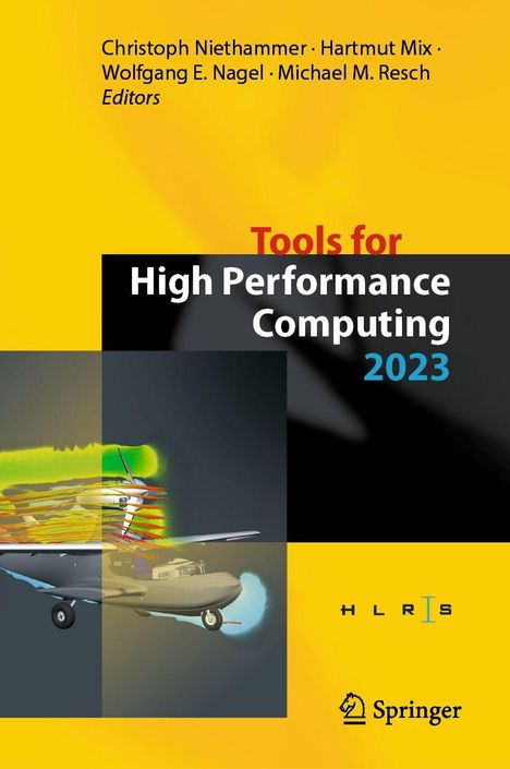 Titel: "Tools for High Performance Computing 2023". Oben Namen der Herausgeber. Illustration eines Flugzeugs. Logos darunter.