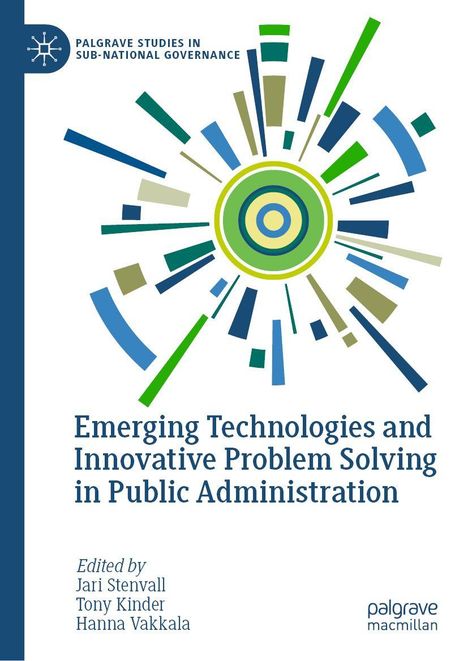 Titel: Emerging Technologies and Innovative Problem Solving in Public Administration. Kreisförmige, farbige Grafik.