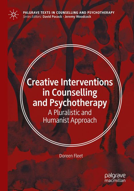 "Creative Interventions in Counselling and Psychotherapy" von Doreen Fleet, auf rotem Hintergrund mit schwarzen Formen.