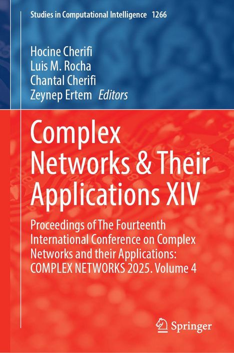 Titel: "Complex Networks & Their Applications XIV". Rote und blaue Farbgestaltung mit Logo unten rechts.