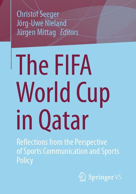 „The FIFA World Cup in Qatar“ auf hellblauem Hintergrund, oben Autoren, unten Logo von Springer VS.